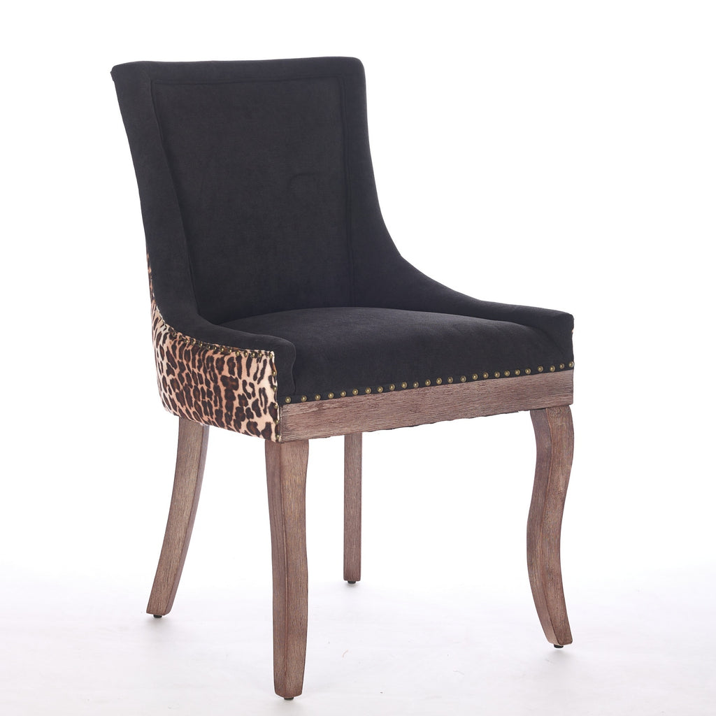 A&A Furniture,Ultra Side Dining Chair, Thickened fabric chairs with neutrally toned solid wood legs, Bronze nail head, Set of 2,Leopard Print - Grand Goldman Shop