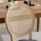 A&A Furniture,French Style Solid Wood Frame Antique Painting Linen Fabric Rattan Back Dining Chair,Set of 2,Cream,Beige - Grand Goldman Shop