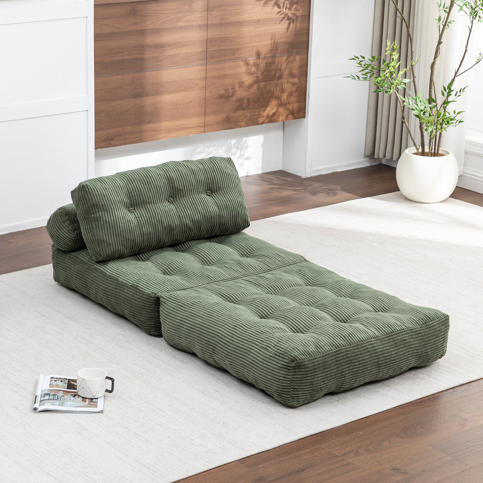 Folding Sofa Bed, Convertible Sleeper Chair with Pillow Foldable Mattress with Back Support, Portable Fold Out Chair Bed Comfy Floor Sofa Lounge for Living Room Bedroom, Green, Single - Grand Goldman Shop