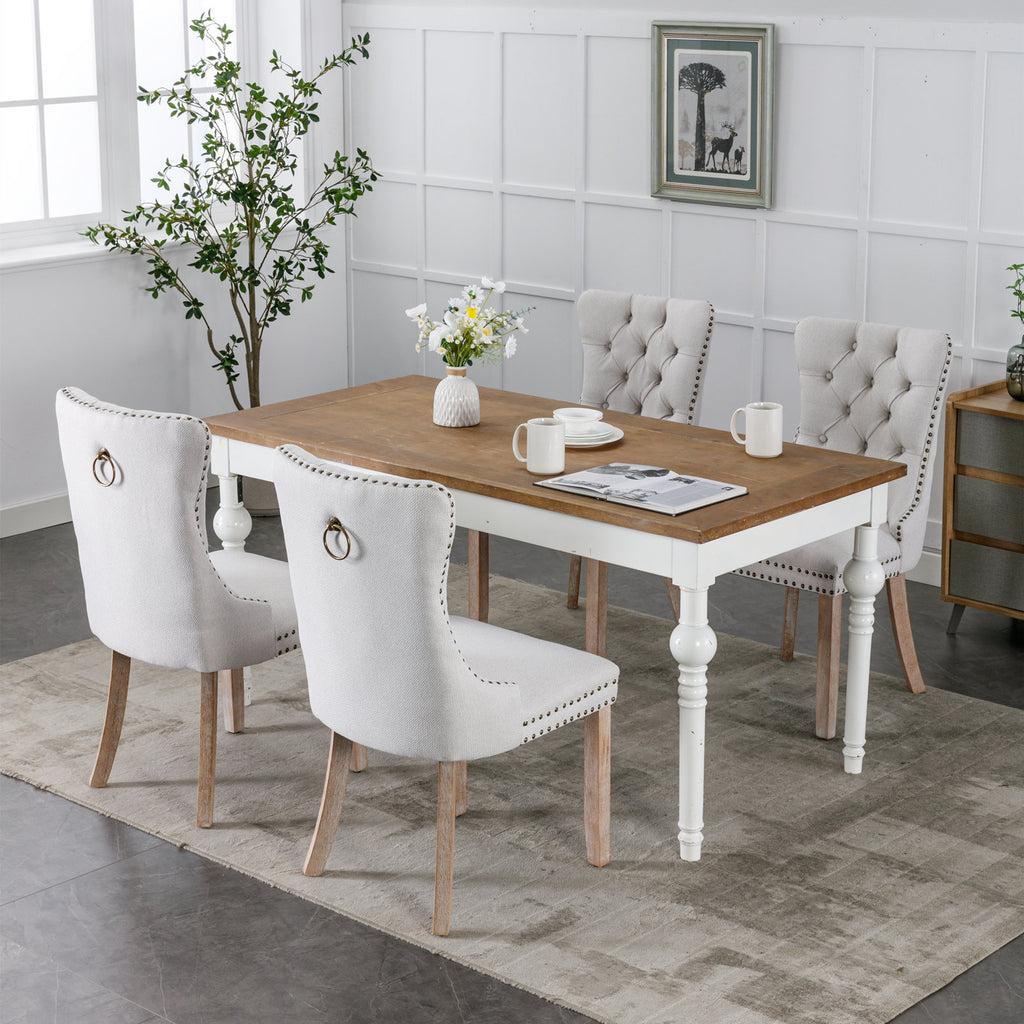 Nikki Collection Modern, High-end Tufted Solid Wood Contemporary Flax Upholstered Dining Chair with Wood Legs Nailhead Trim 2-Pcs Set,Gray, SW6801BG - Grand Goldman Shop
