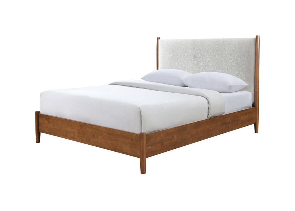 Walnut Color 3pc Bedroom Set Eastern King Size Bed 2x Nightstands Beige Upholstered Fabric Panel HB Mid-Century Modern Style - Grand Goldman Shop