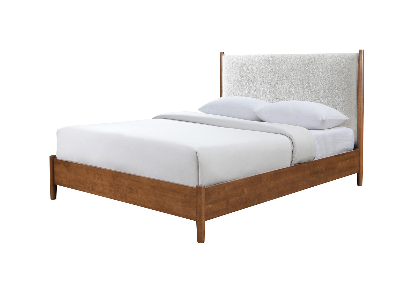 Walnut Color 3pc Bedroom Set Eastern King Size Bed 2x Nightstands Beige Upholstered Fabric Panel HB Mid-Century Modern Style - Grand Goldman Shop