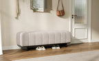 Indoor Dining Bench in Oatmeal Chenille Fabric with Rubber Wood Legs, Comfortable Seating for Dining Room or Living Area - Grand Goldman Shop