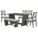 TREXM 6-Piece Retro Dining Table Set for 6, 60' Wood Kitchen Table and Chairs Set of 4 with Bench Designed Trestle Base for kitchen & Dining Room (Gray) - Grand Goldman Shop
