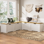 3-Piece L-Shaped Multi-Functional Storage Bench with Cushion, serving as a kitchen corner bench, toy storage box, or reading nook seat., White and Natural, 63'D x 63'W x 19.1'H - Grand Goldman Shop