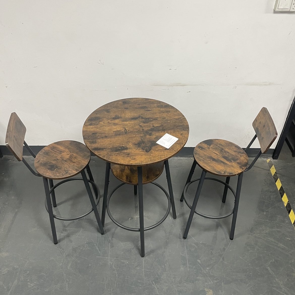 Round bar stool set with shelves, stool with backrest Rustic Brown, 23.6'' Dia x 35.4'' H - Grand Goldman Shop