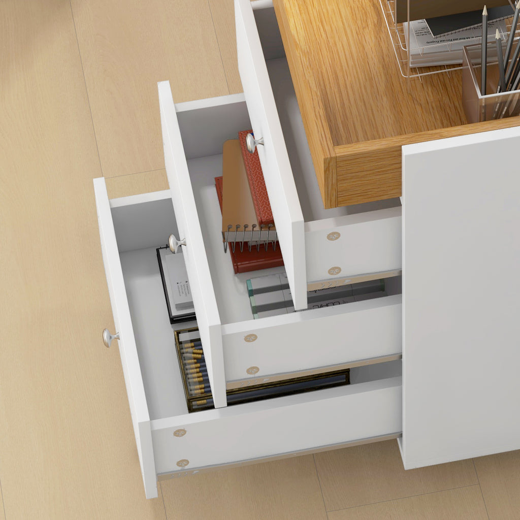 HOMCOM 3 Drawer Home Office Storage Cabinet, Office Drawer on Wheels with Removable Tray, Under Desk Printer Stand with Stora