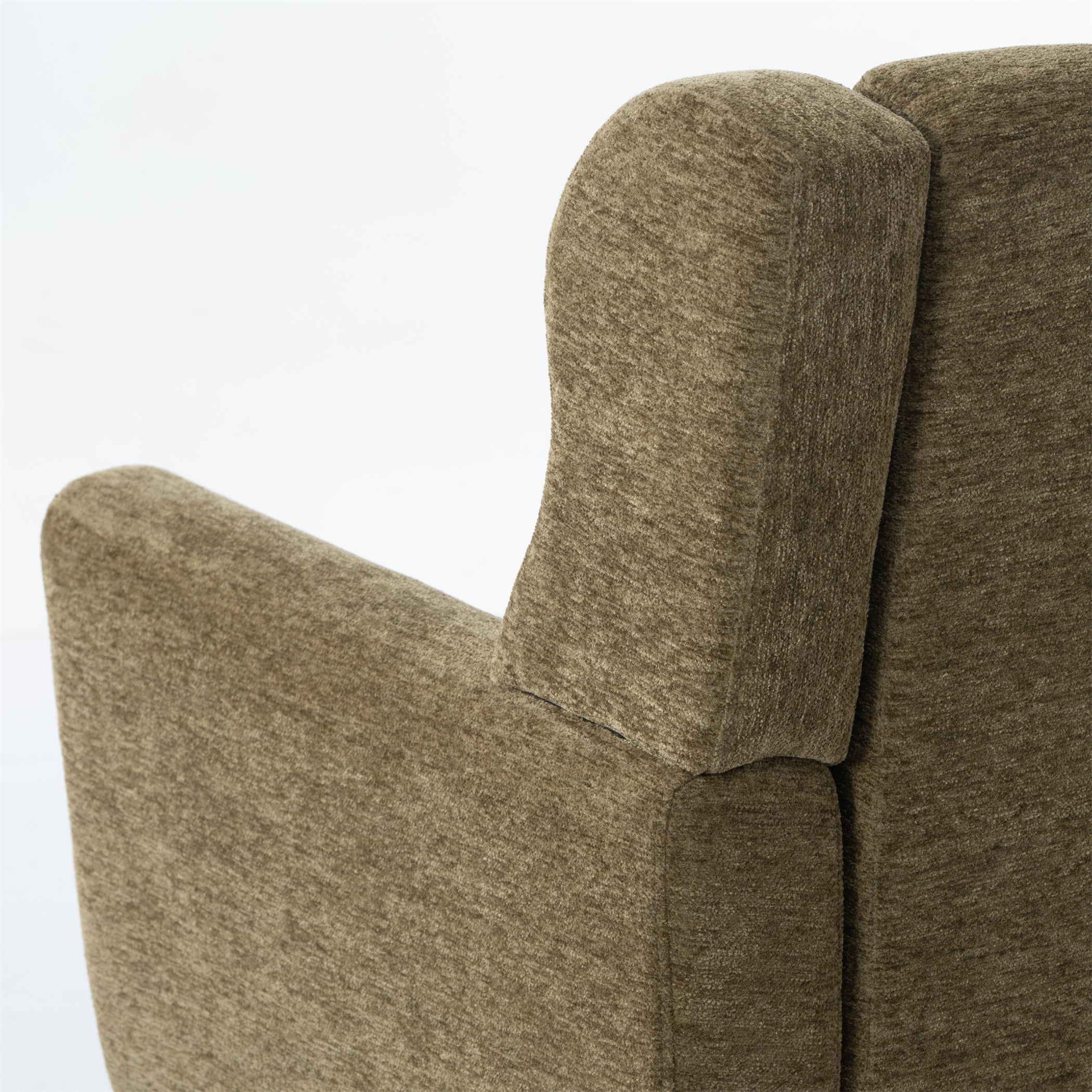 Modern Accent Chair, Chenille Arm Chairs for Living Room, Upholstered Modern Armchair, Comfy Soft Padded Lounge Chair in Small Space, Bedroom, w/Pillow, Solid Wood Leg, Olive Green - Grand Goldman Shop