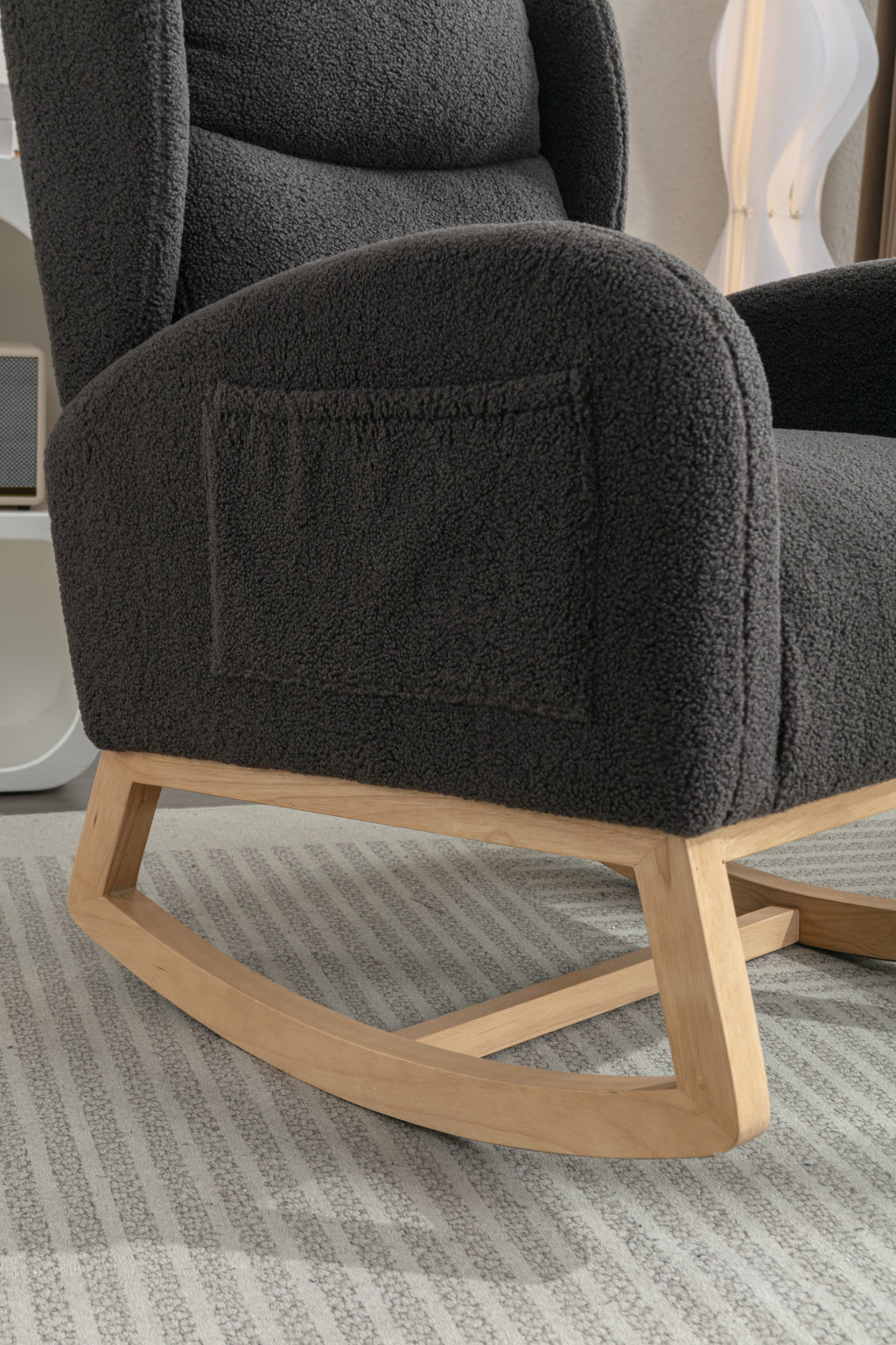 049-Teddy Fabric Rocking Chair With Packet Wood Legs,Dark Gray - Grand Goldman Shop
