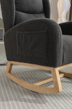 049-Teddy Fabric Rocking Chair With Packet Wood Legs,Dark Gray - Grand Goldman Shop