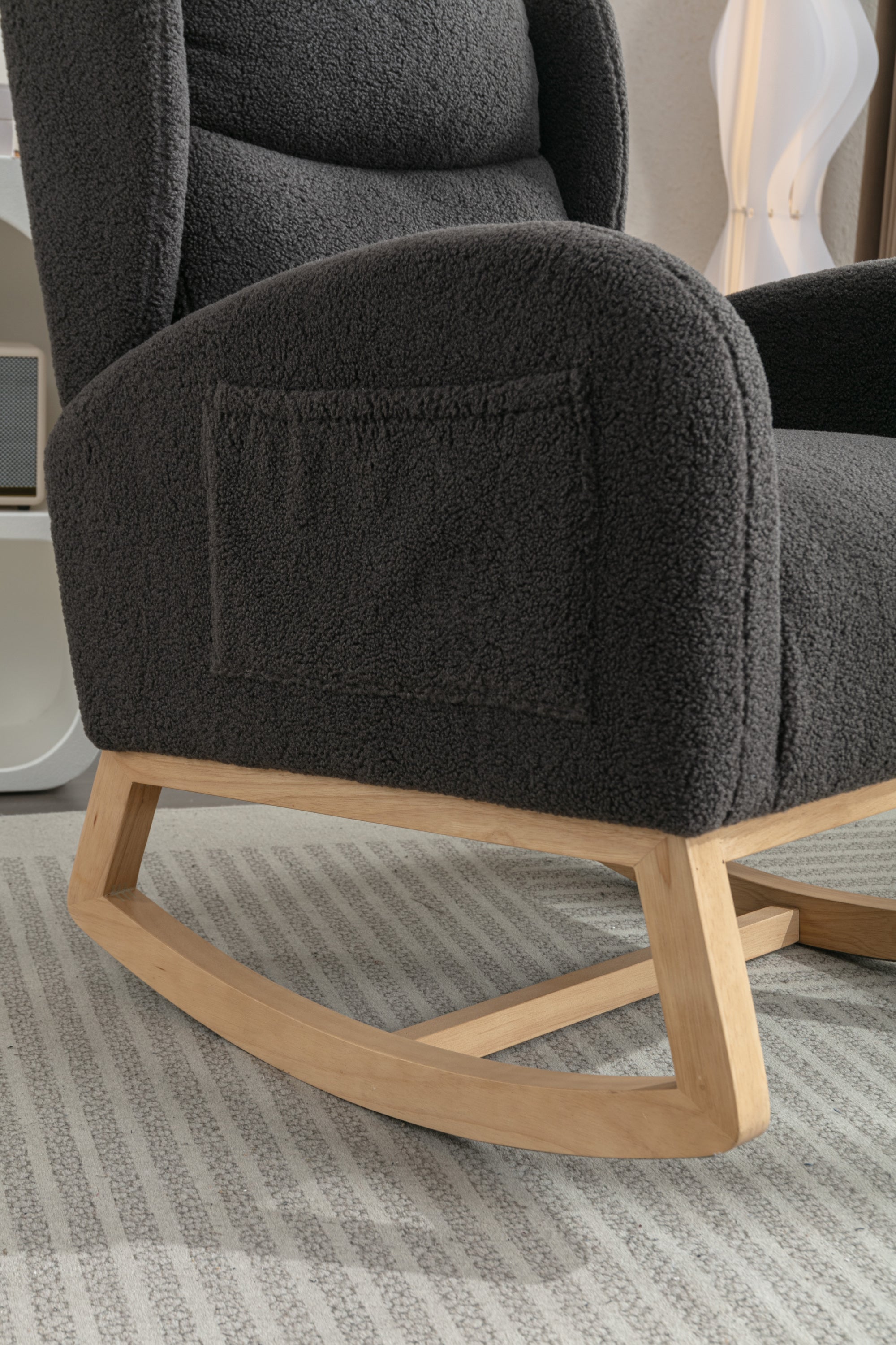 049-Teddy Fabric Rocking Chair With Packet Wood Legs,Dark Gray - Grand Goldman Shop