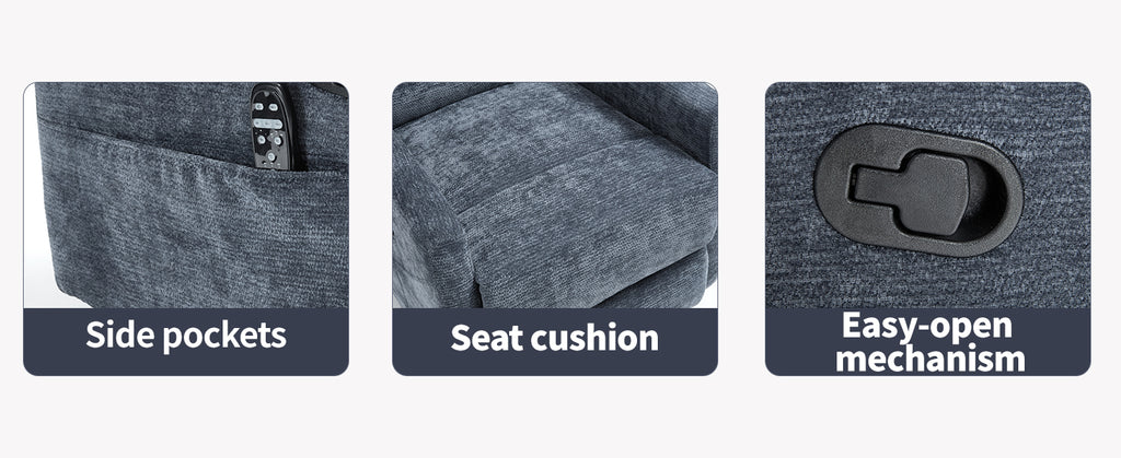 Heat Massage Manual Recliner Chair with Rocker and Swivel in Fabric for Living Room, Blue - Grand Goldman Shop