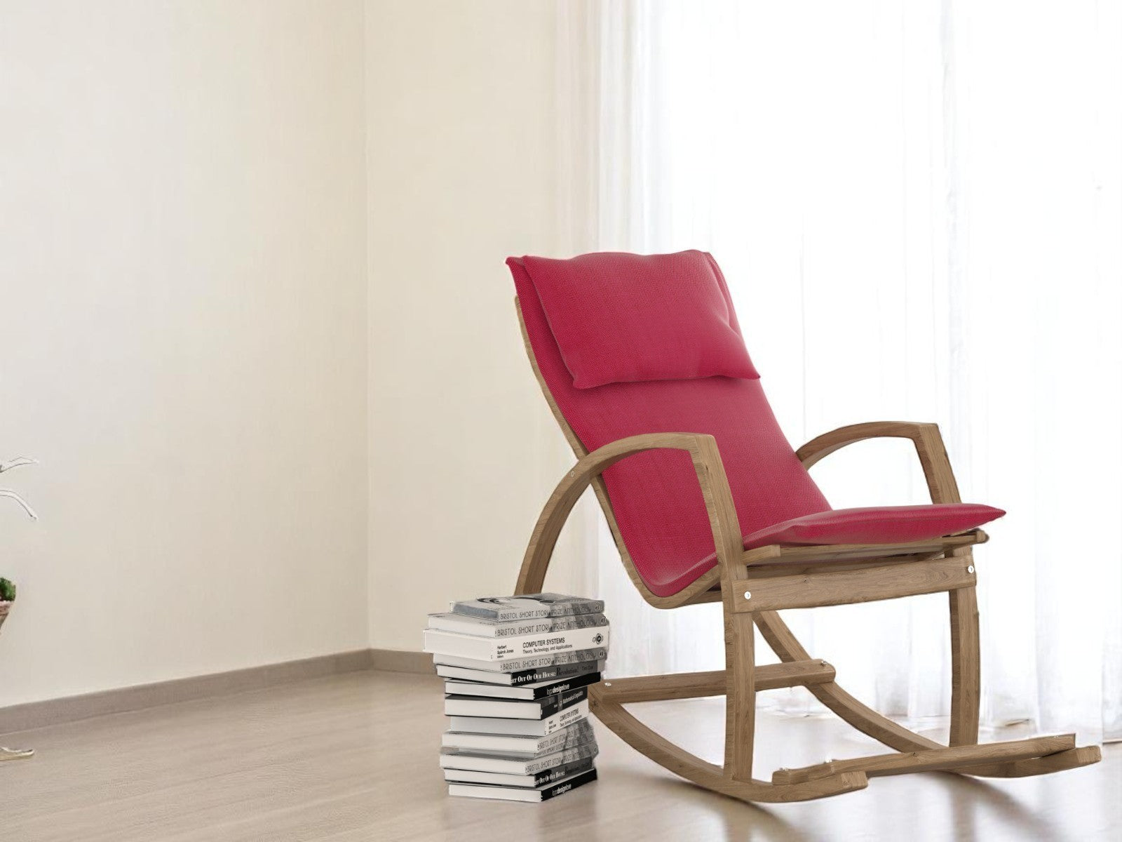 Modern Rocking Chair, Modern Accent Rocker Armchair With Wooden Frame, Upholstered High Back Wooden Rocking Chair for Contemporary Living Spaces, Red - Grand Goldman Shop