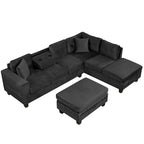 Modern Sectional Sofa with Storage Ottoman, L-Shape Couch with 2 Pillows and Cup Holders, Black Velvet, 105' - Grand Goldman Shop