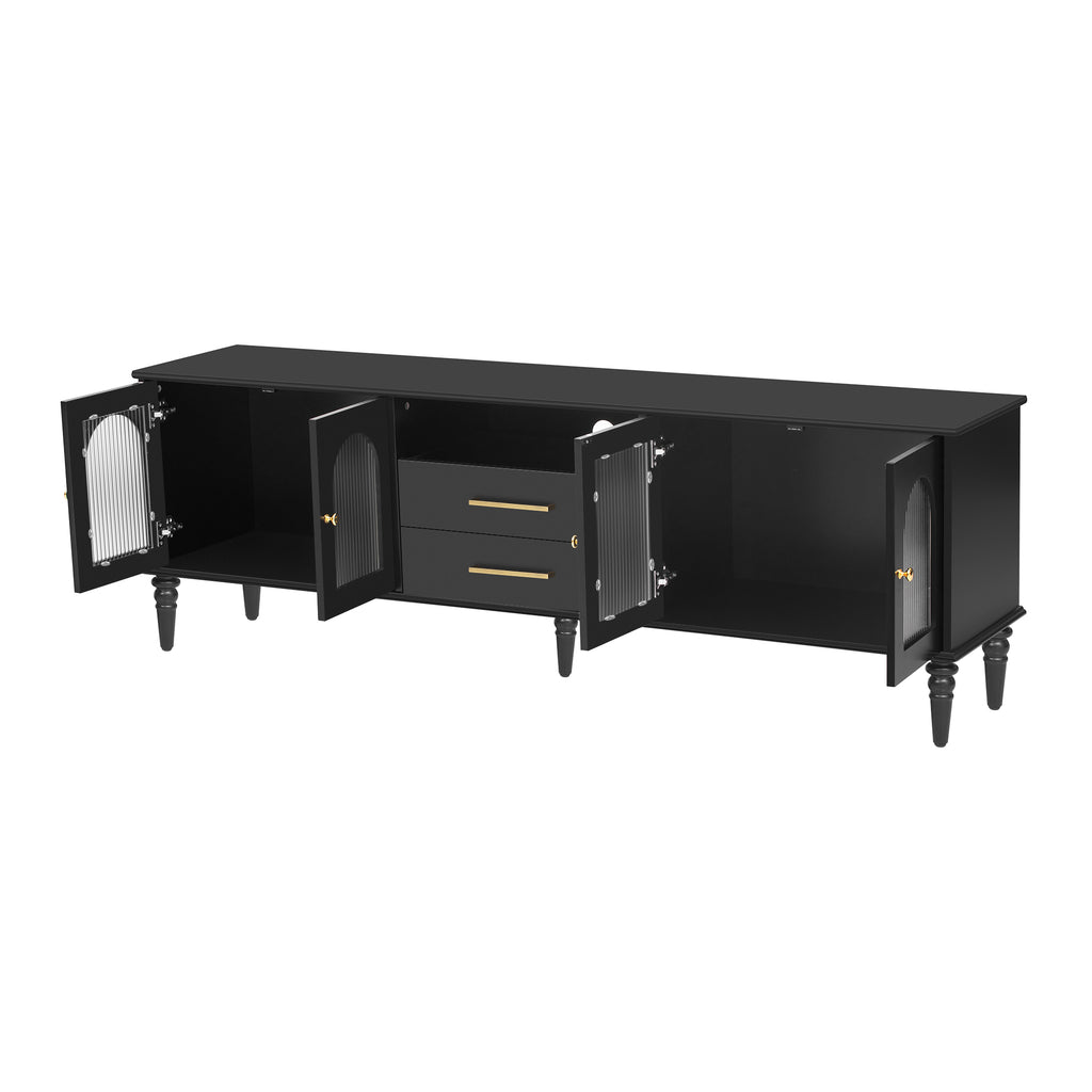 68.9'' Retro TV Stand for TVs up to 75 Inches, Entertainment Center Media Console with Fluted Glass Doors and Five Solid Wood Legs for Living room - Grand Goldman Shop