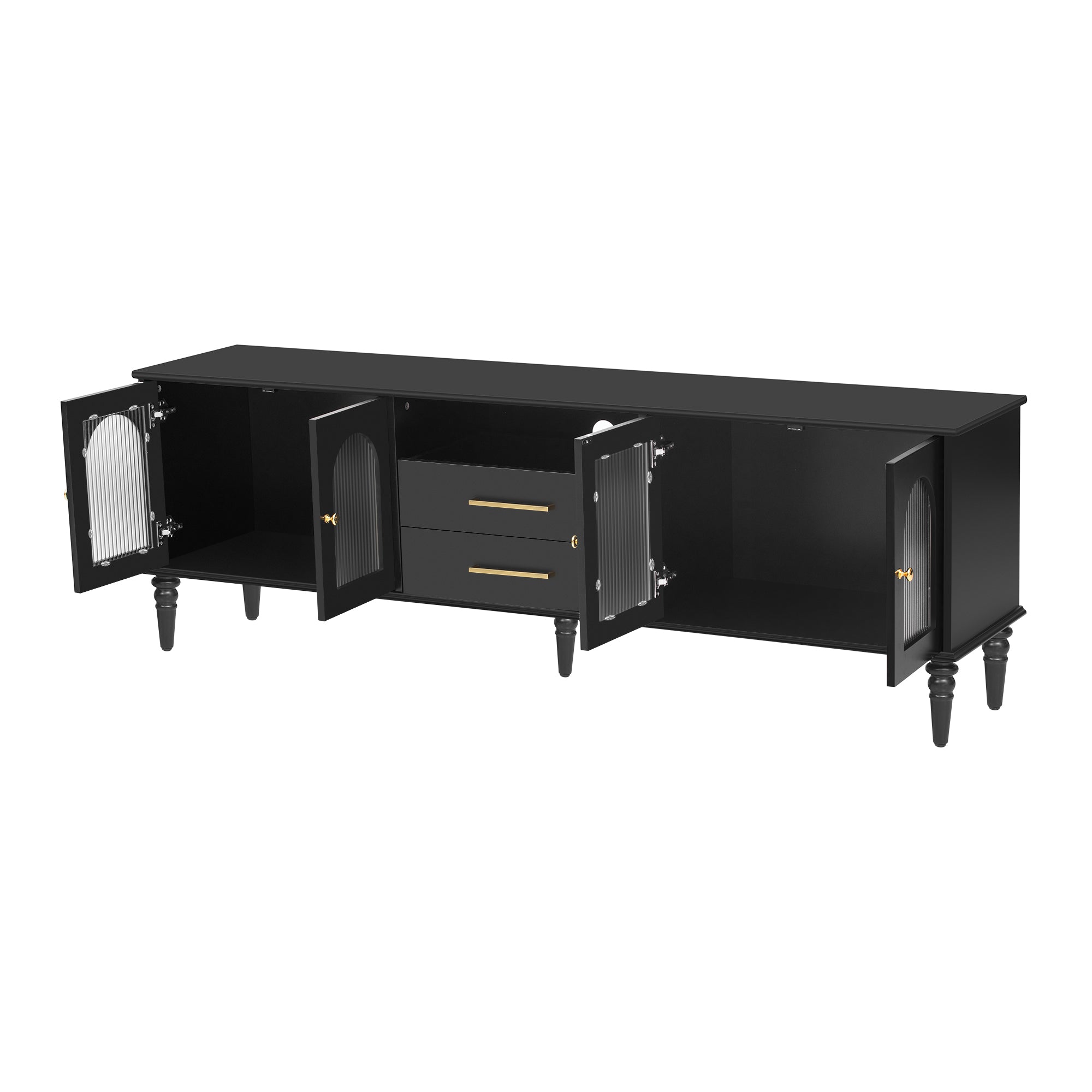 68.9'' Retro TV Stand for TVs up to 75 Inches, Entertainment Center Media Console with Fluted Glass Doors and Five Solid Wood Legs for Living room - Grand Goldman Shop