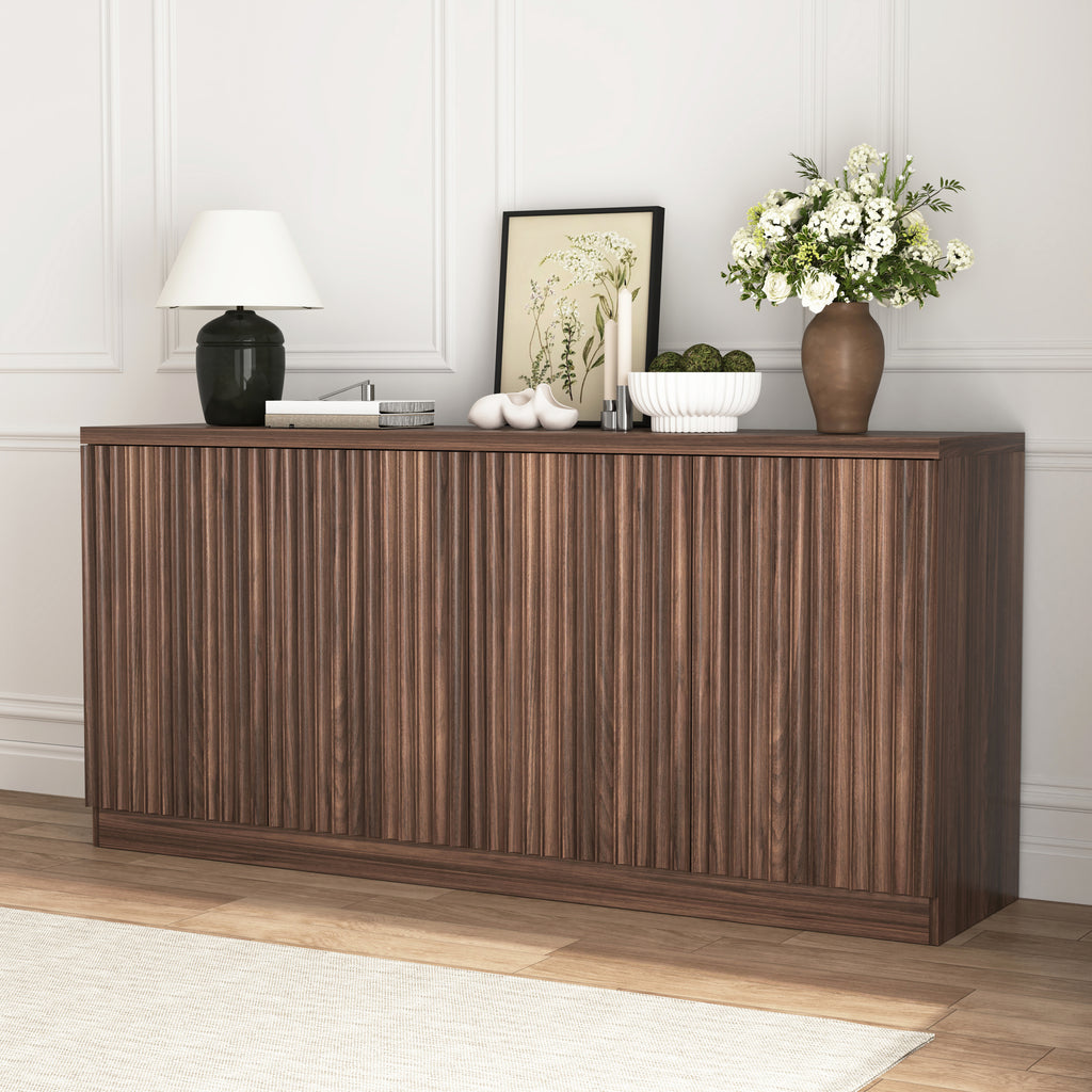 Buffet Cabinet with Storage, 62.60' Sideboard Cabinet with 4 Doors & Shelves, Wooden Kitchen Coffee Bar Credenza Storage for Living Room, Hallway Walnut - Grand Goldman Shop