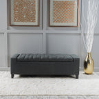 Contemporary Storage Ottoman with Tufted Top in Dark Grey Fabric - Grand Goldman Shop
