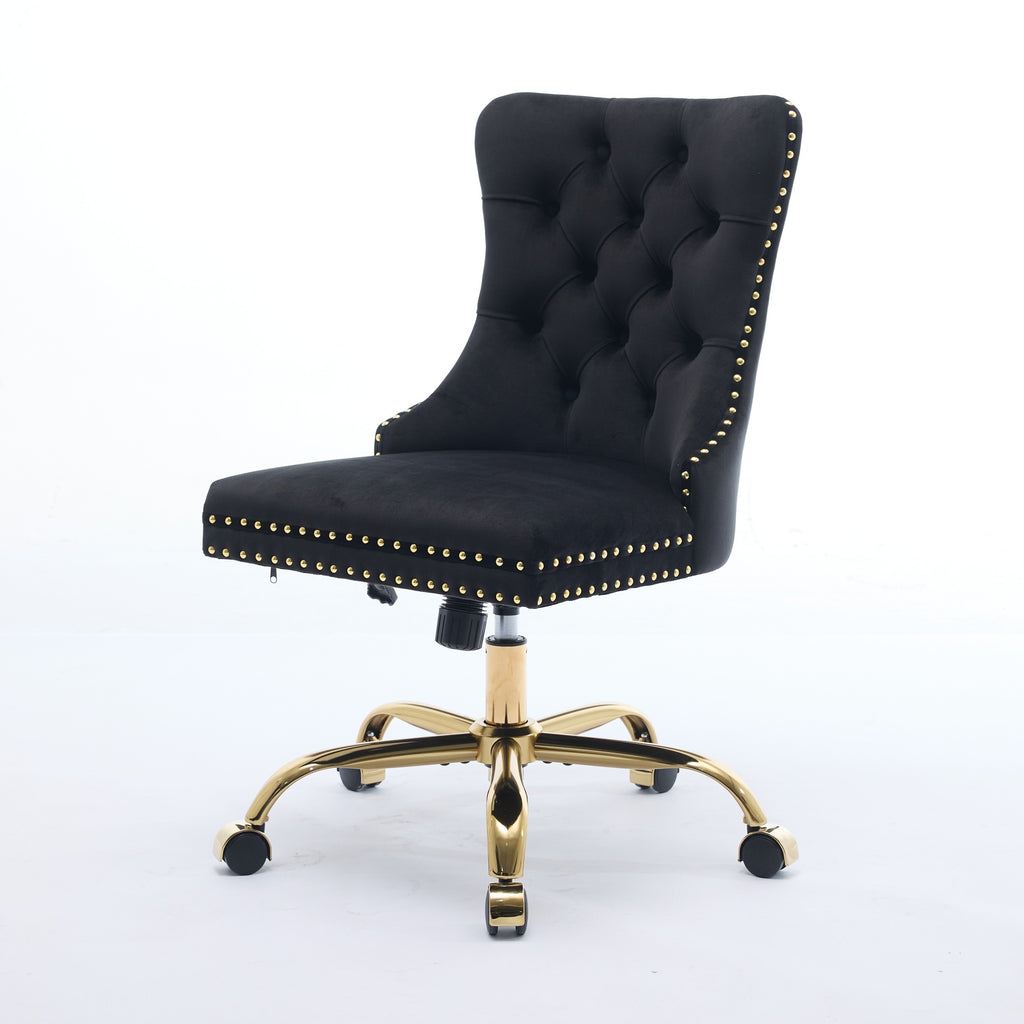 A&A Furniture Office Chair,Modern Velvet Upholstered Tufted Button Home Office Chair with Golden Metal Base,Adjustable Desk C