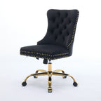 A&A Furniture Office Chair,Modern Velvet Upholstered Tufted Button Home Office Chair with Golden Metal Base,Adjustable Desk C
