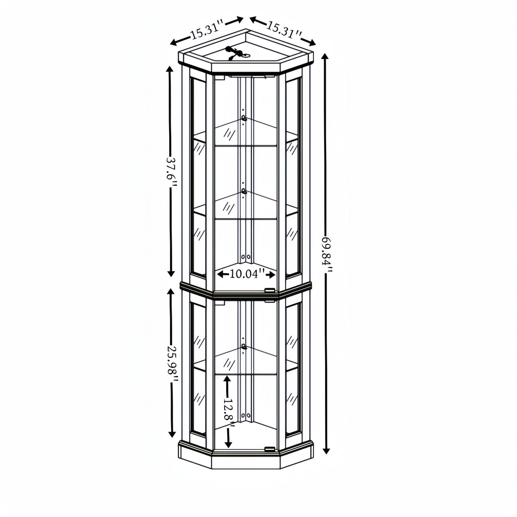 Corner Glass Cabinet Lighted Curio Cabinet Corner Display Case for Living Room, Curio Cabinet, Antique collection, Wine,Bar Glass Storage Light Included,Dark Cherry - Grand Goldman Shop