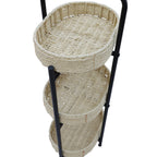 Farmhouse Style 3 Tiers Tray Tables Paper Rope Woven Side Table with Oval Storage Basket in Natural - Grand Goldman Shop