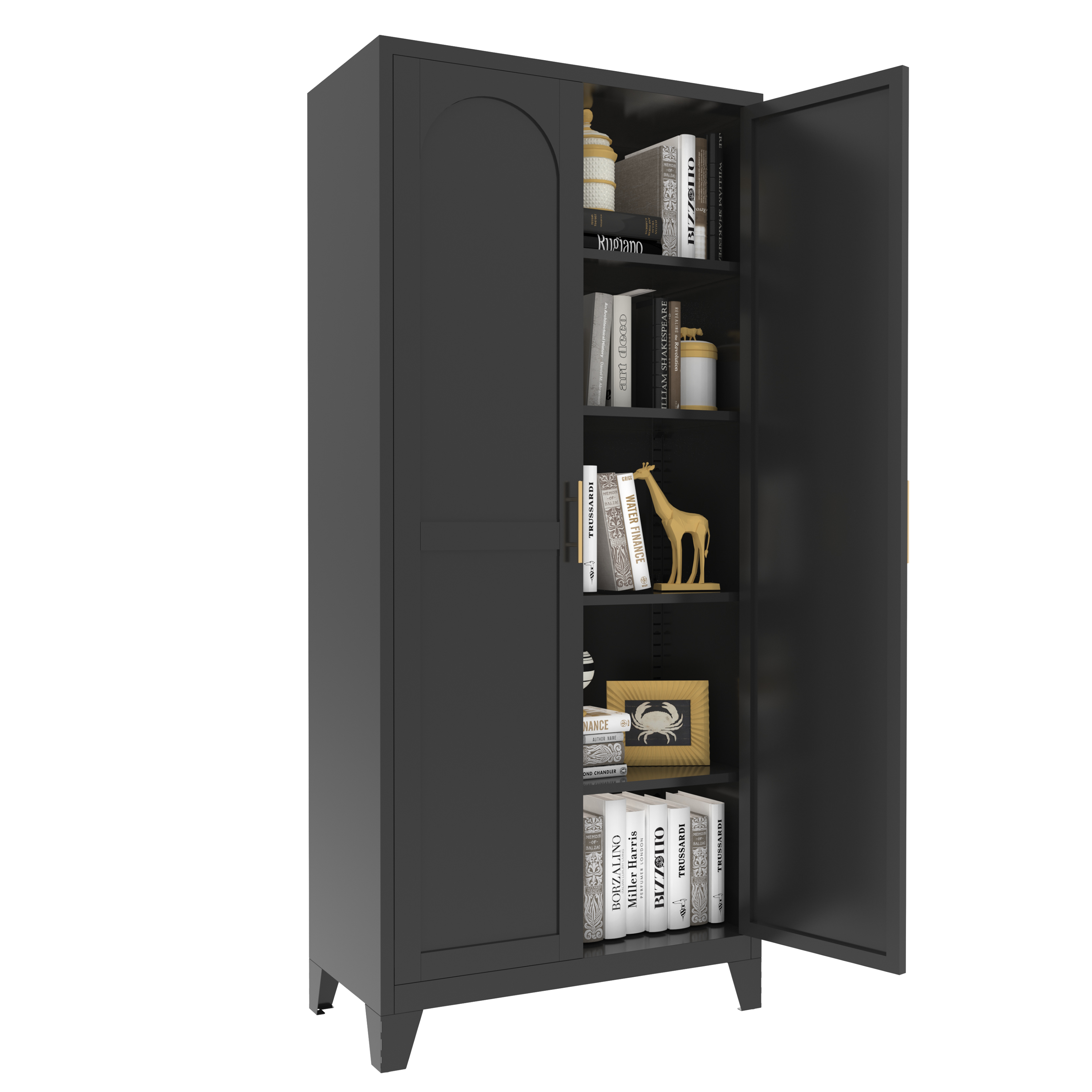 71'' 2 Shapely Doors Cabinet, Metal Storage Cabinet with Doors and Adjustable Shelves, for Bedroom, Living Room, Kitchen (Black) - Grand Goldman Shop