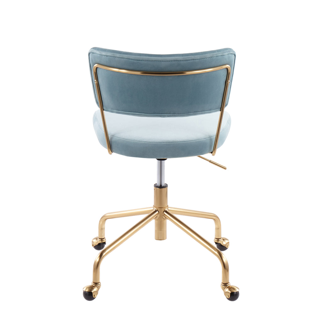 Contemporary Task Chair in Gold Metal and Light Blue Velvet - Grand Goldman