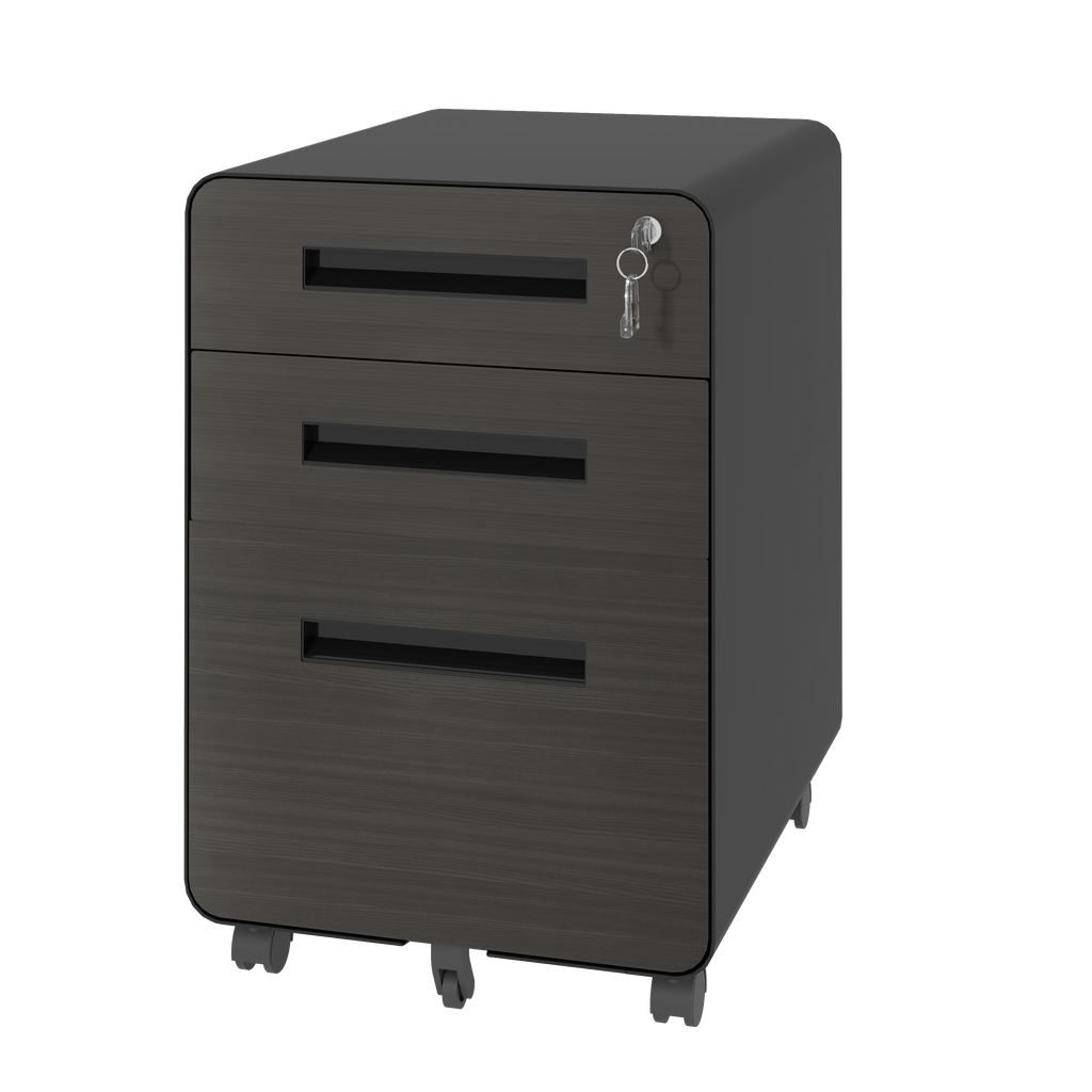 3-Drawer Mobile File Cabinet with Lock, All-Steel Metal Storage Cabinet on Casters, Black, Holds A4/Letter Files - Grand Gold