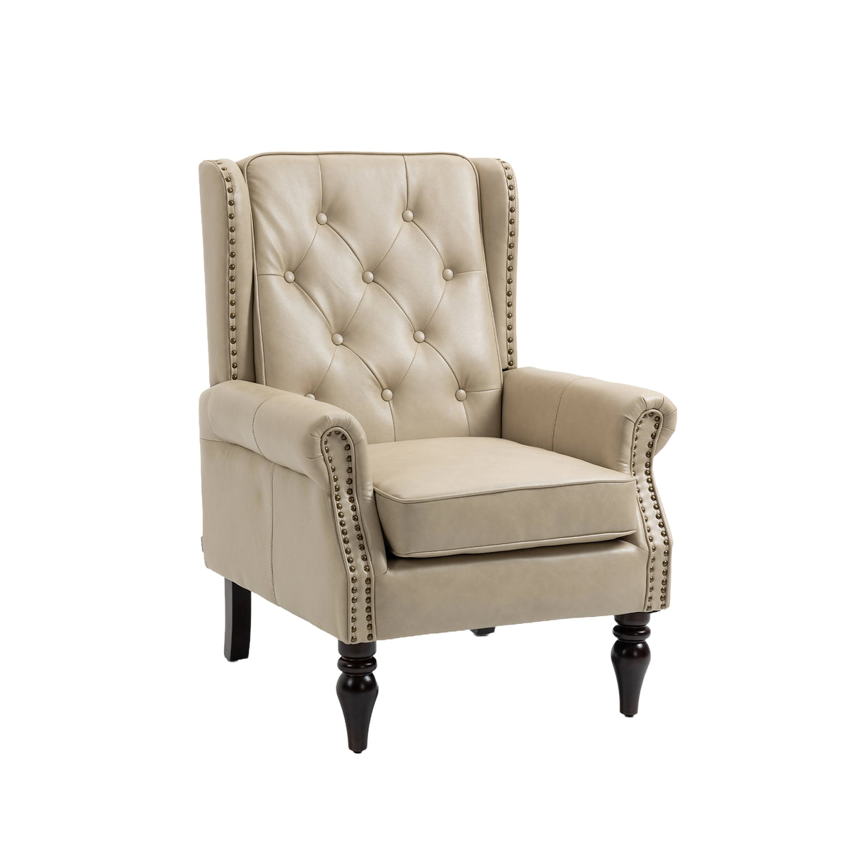 Modern Accent Chair Lounge Chair with Sturdy Wood Legs in Camel PU Leather for Living Room and Bedroom - Grand Goldman Shop