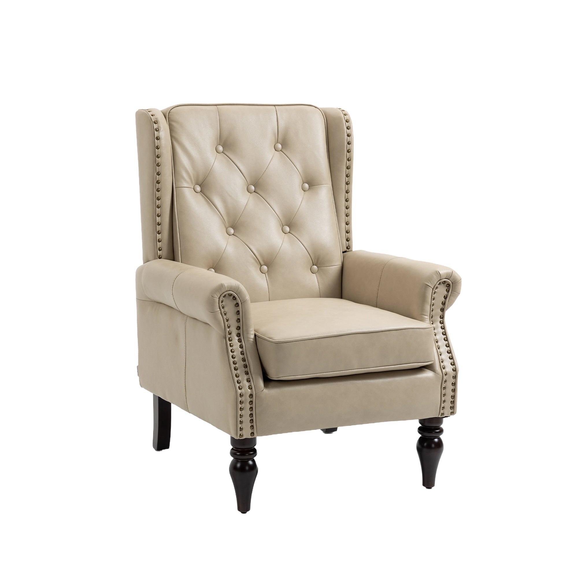 Modern Accent Chair Lounge Chair with Sturdy Wood Legs in Camel PU Leather for Living Room and Bedroom - Grand Goldman Shop