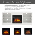 TV Stand Electric Fireplace TV Stand with Glass Shelves, 3D Fireplace TV Stand with LED Lights Wood with USB Charging Outlet Modern Television Table Center for TV up to 32-62' White 58''W*15.4''D*24.6 - Grand Goldman Shop