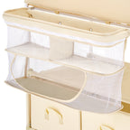 Baby Changing Table, Foldable Diaper Change Station with 2 Fabric Drawers, Side Basket & Hanging Rod, Adjustable Height Porta