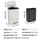 13 Gallon 50L Kitchen Foot Pedal Operated Soft Close Trash Can - Stainless Steel Ellipse Bustbin - White - Grand Goldman Shop
