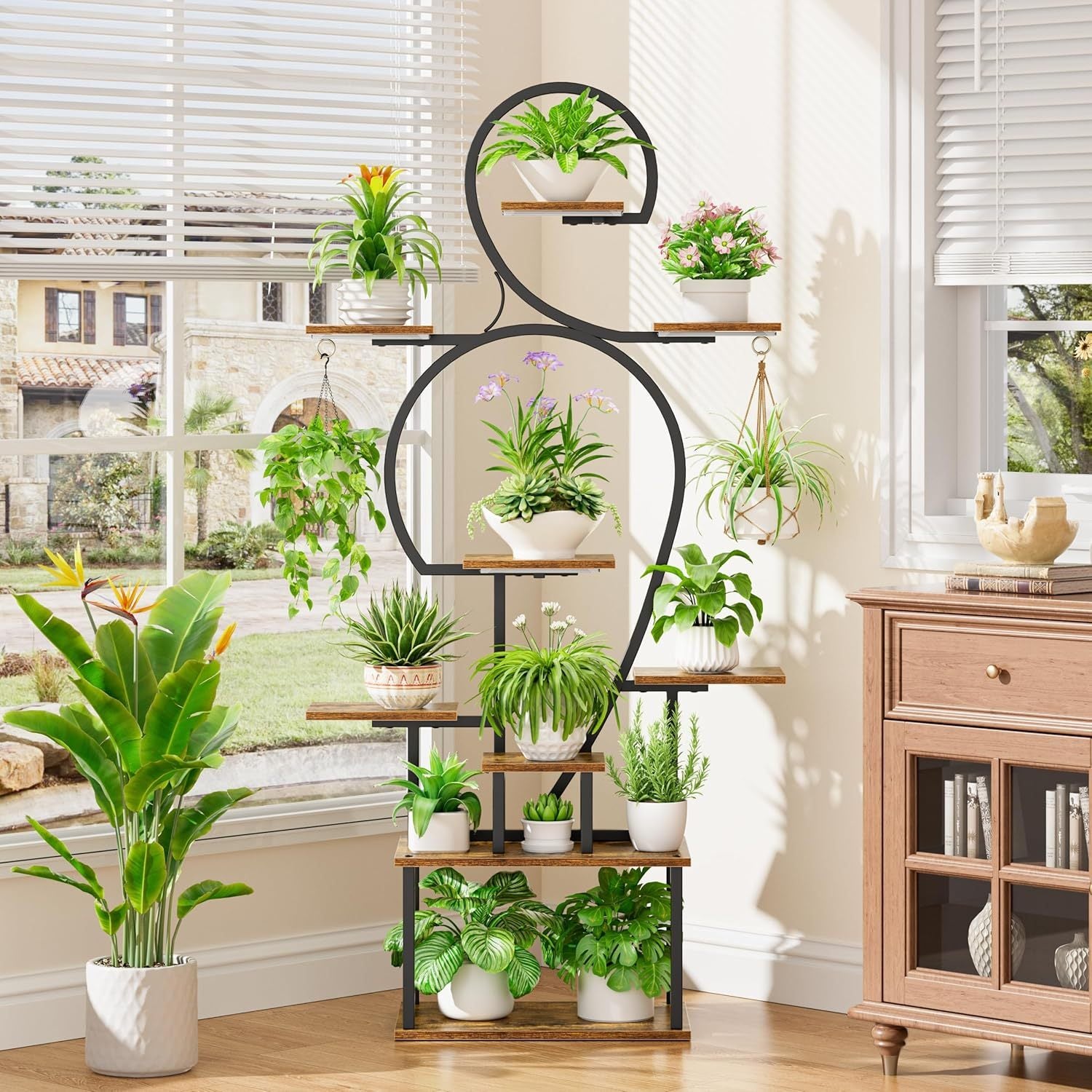 Plant Stand Indoor with Grow Light, 9-Tiered 63' Tall Indoor Plant Shelves for Multiple Plants, Large Metal Plant Shelf, Lighted Plant Stand for Indoor, Balcony, Living Room - Grand Goldman Shop