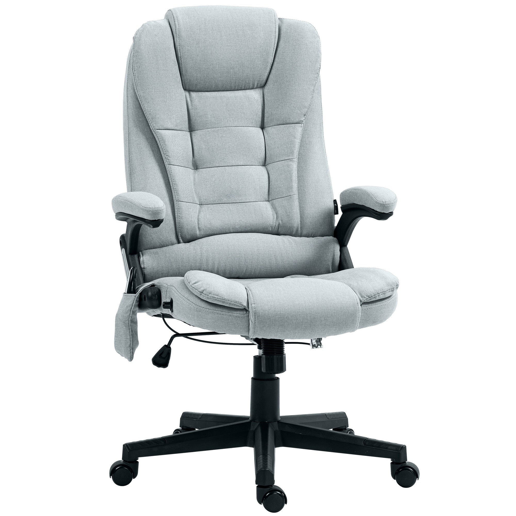 HOMCOM 6 Point Vibrating Massage Office Chair with Heat, Linen High Back Executive Office Chair with Reclining Backrest, Padd
