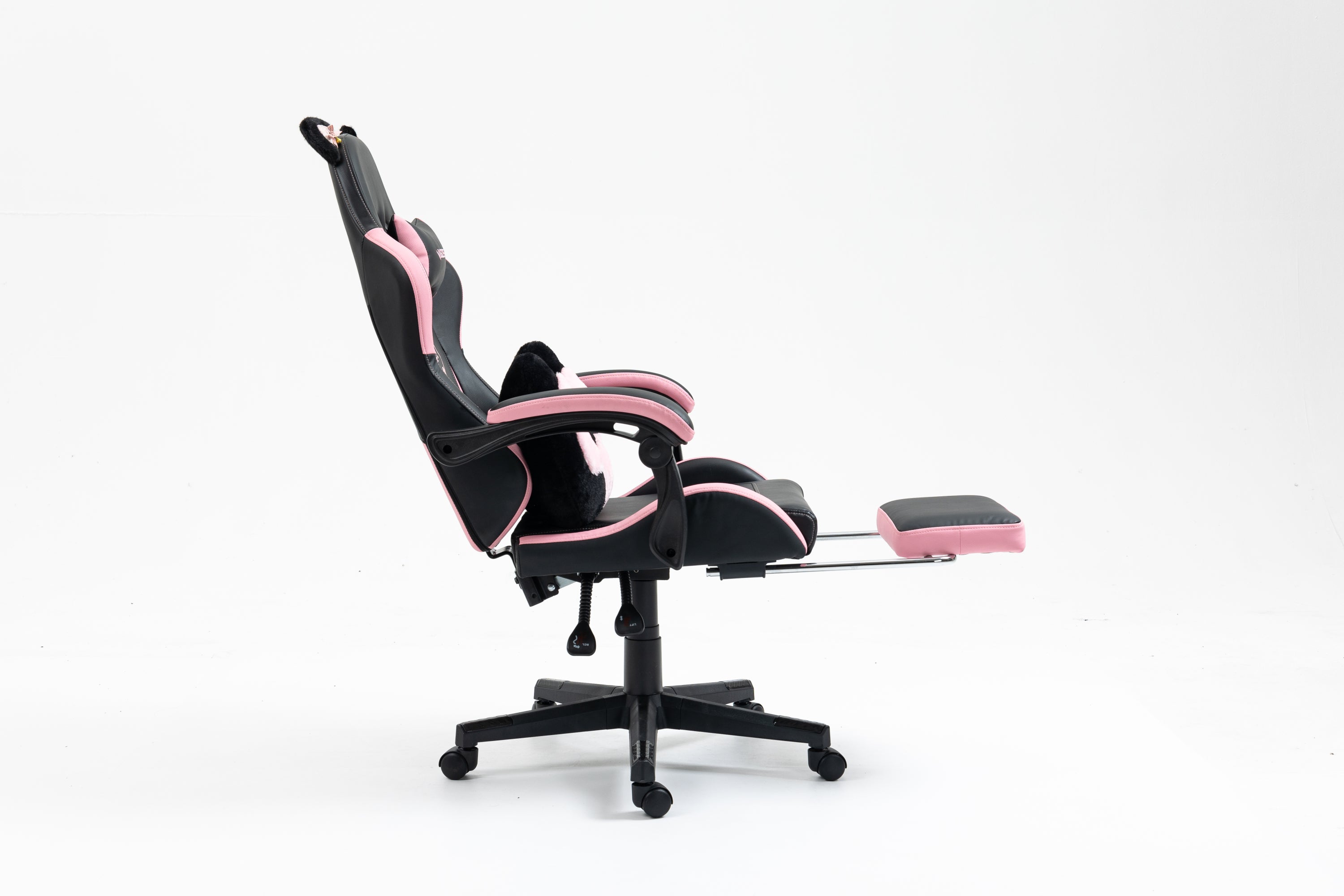 Cute Cat Gaming Chair with Paw Lumbar Cushion, PC Video Gamer Chair for Girl Teen Woman (Black) - Grand Goldman