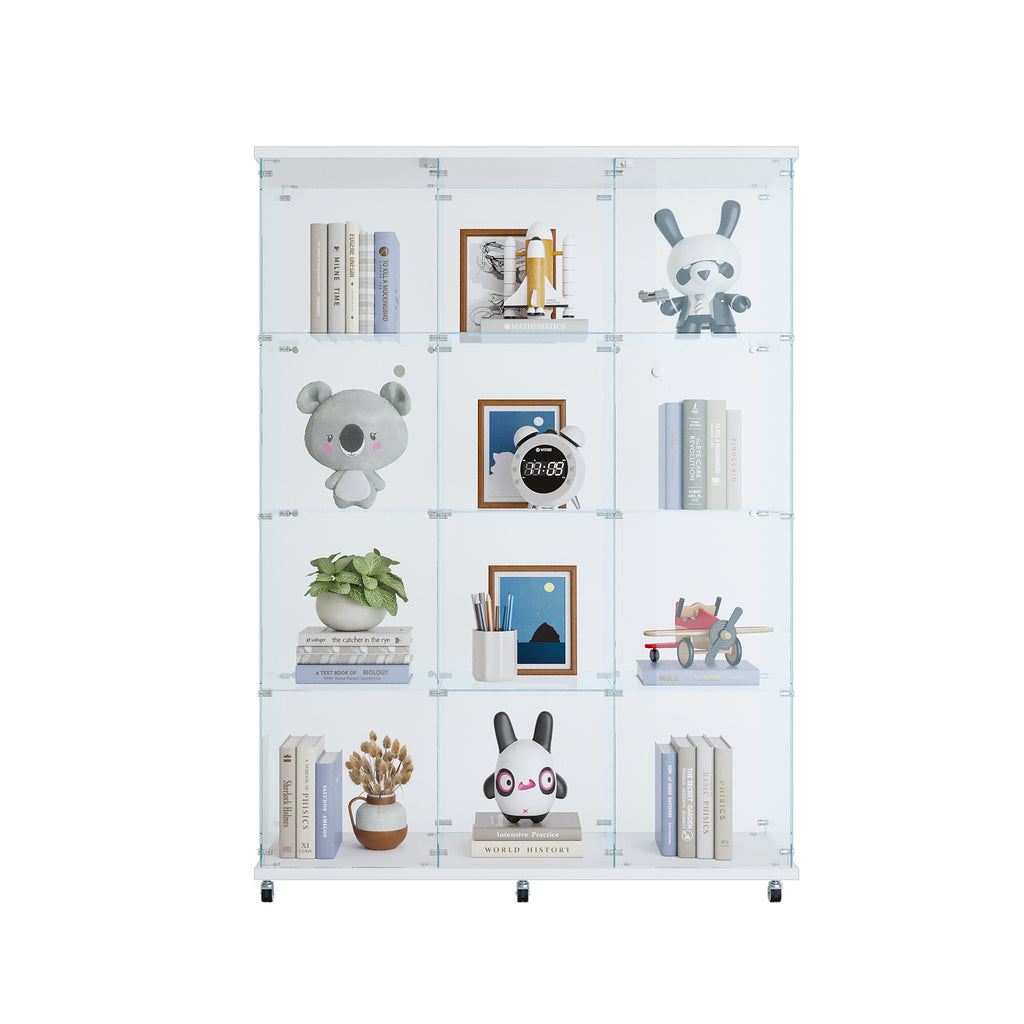 Glass Display Cabinet with 4 Shelves Extra Large, Curio Cabinets for Living Room, Bedroom, Office, Black Floor Standing Glass