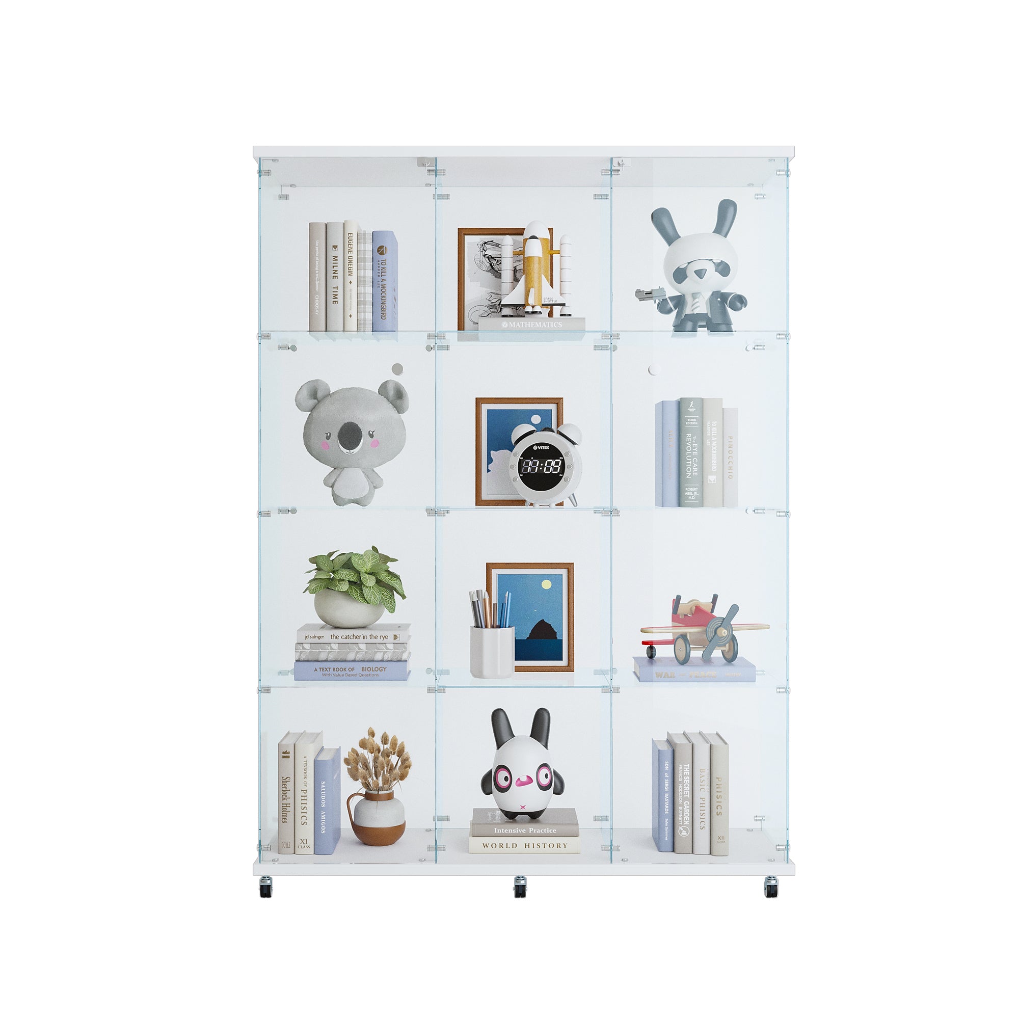 Glass Display Cabinet with 4 Shelves Extra Large, Curio Cabinets for Living Room, Bedroom, Office, Black Floor Standing Glass