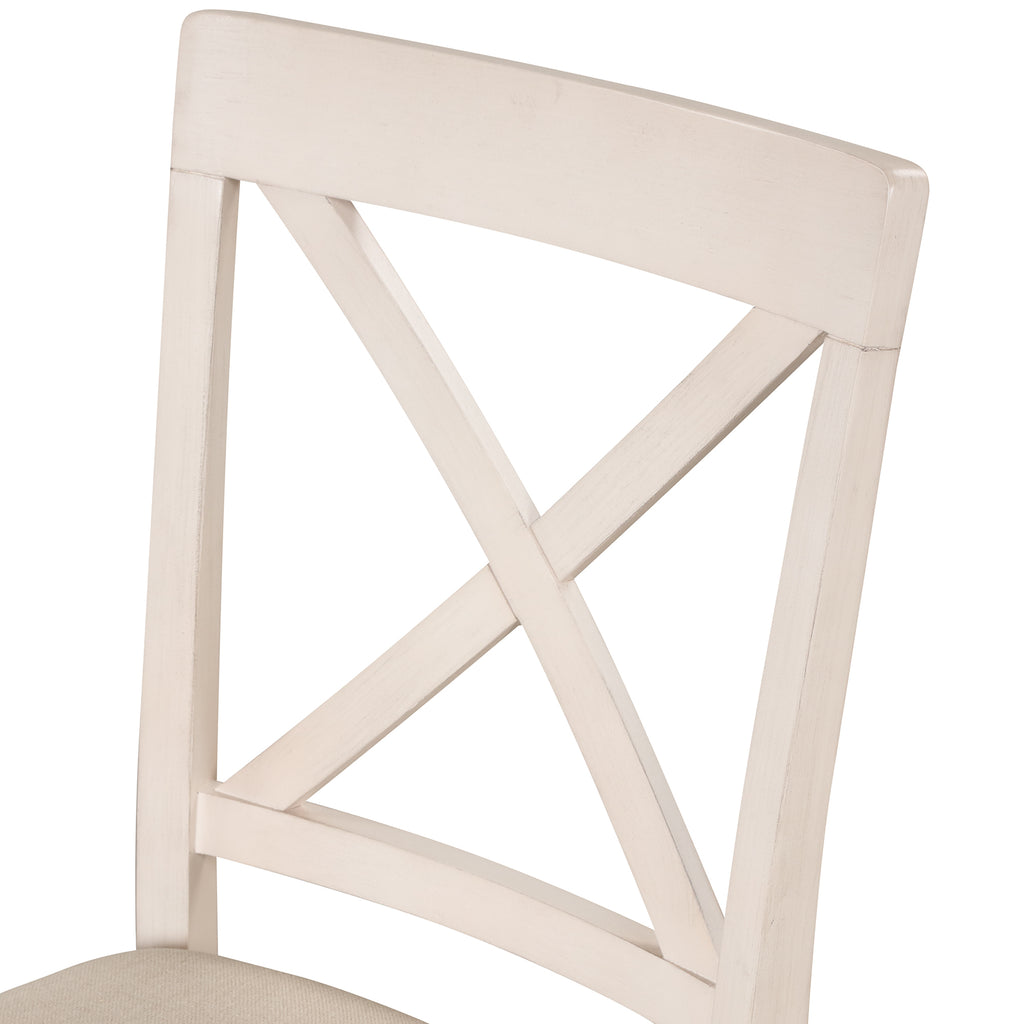 Antique White Modern Dining Table Set for 4 with Round Table and Chairs, Solid Wood & MDF - Grand Goldman Shop