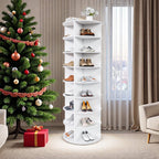 Rotating Shoe Rack Tower, 8-Tier Spinning Storage Rack, Free Standing 360° Revolving Organizer in White with PVC Construction, Holds 32 Pairs of Shoes - Grand Goldman Shop
