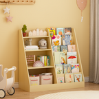 Kids Bookshelf and Toy Storage Organizer, Multifunctional 4 Tier Wooden Kids Book Shelf with  Bookcase Display Stand in Kids 