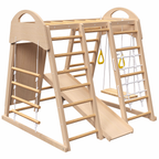 Indoor Playground 7-in-1 Jungle Gym Playset for Kids 2-6yrs - Slide, Climbing Wall, Rope Wall Climber, Monkey Bars, Swing - W