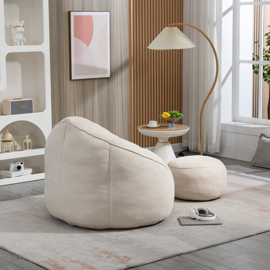 Bedding Bean Bag Sofa Chair with High-Pressure Foam and Footrest, Beige Microfiber - Grand Goldman Shop