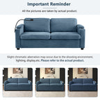 Navy Blue Corduroy Sleeper Sofa Loveseat with Full Size Mattress, USB Ports, Cup Holders, Side Pockets and Phone Holder - Grand Goldman Shop