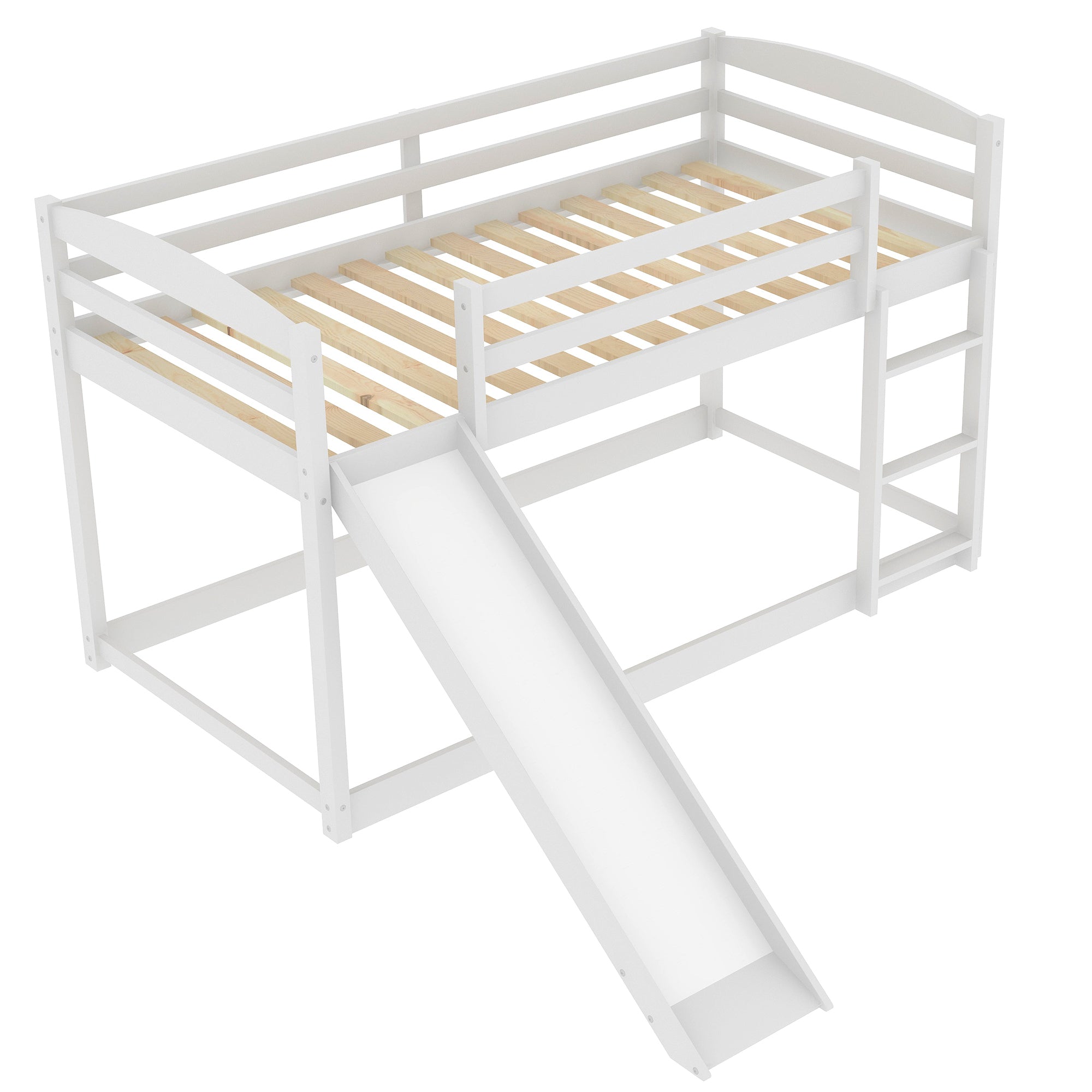 White Twin over Twin Bunk Bed with Convertible Slide and Ladder, Pine Wood and MDF, 79.3''L x 84.4''W x 46.5''H - Grand Goldman Shop