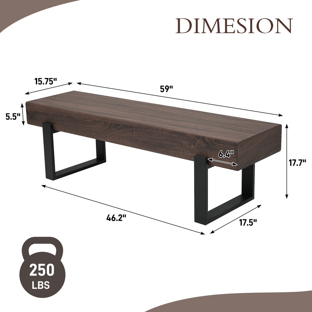 59' Dining Bench, Farmhouse Indoor Kitchen Table Benches, Bed Bench, Industrial Shoe Bench, Entryway Benches - Grand Goldman Shop