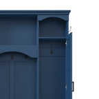 ON-TREND Modern All-in-One Hall Tree with Adjustable Shelves, Classic Arched Farmhouse Storage Bench with Dual Side Cabinets, Elegant Entryway Organizer with 7 Hooks for Mudroom, Hallway, Blue - Grand Goldman Shop
