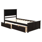 Espresso Platform Storage Bed with 2 Wheel-Base Drawers, Twin Size Frame, Pine Wood and MDF Construction - Grand Goldman Shop