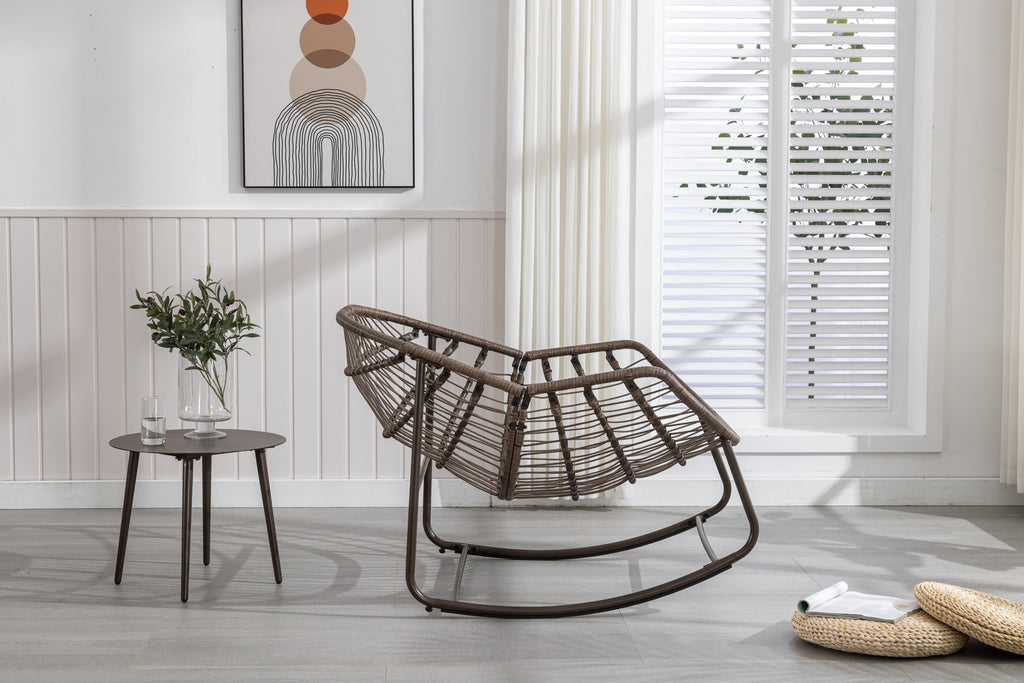 Outdoor Rattan Rocking Chair,Padded Cushion Rocker Recliner Chair Outdoor for Front Porch, Living Room, Patio, Garden, Grey - Grand Goldman Shop